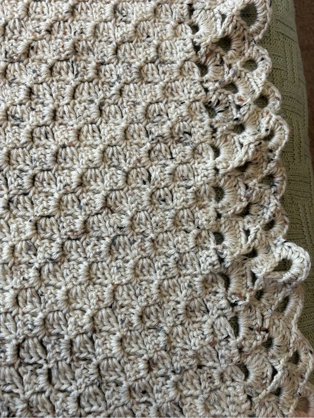 Handmade Crochet Blanket in Light Beige Heather